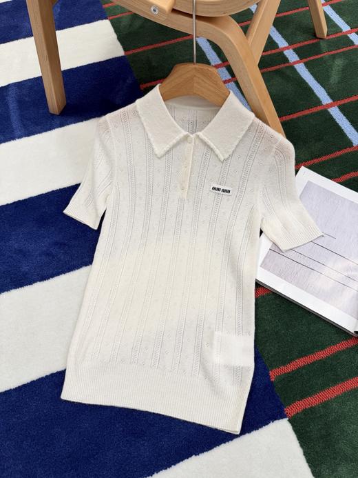 缪缪 米白色短袖针织POLO衫 商品图9
