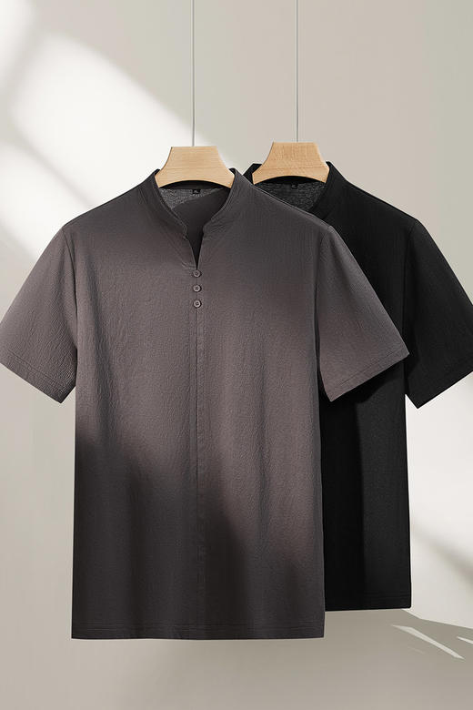 【DPF】大依优型大码男装夏季新中式短袖T恤小V领休闲禅意上衣棉质 商品图5