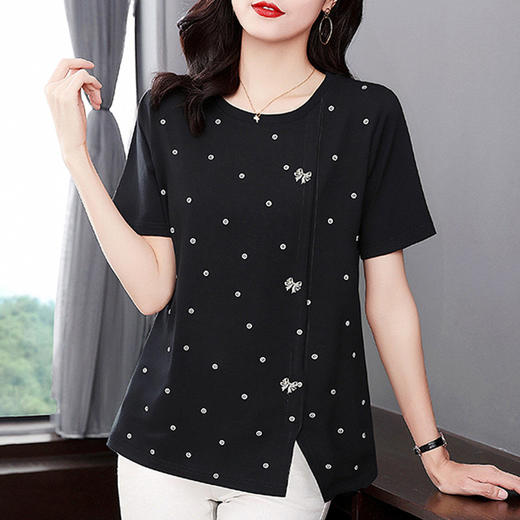 波点短袖女t恤2026年新款夏季印花圆领上衣减龄大码女装时尚洋气 商品图0