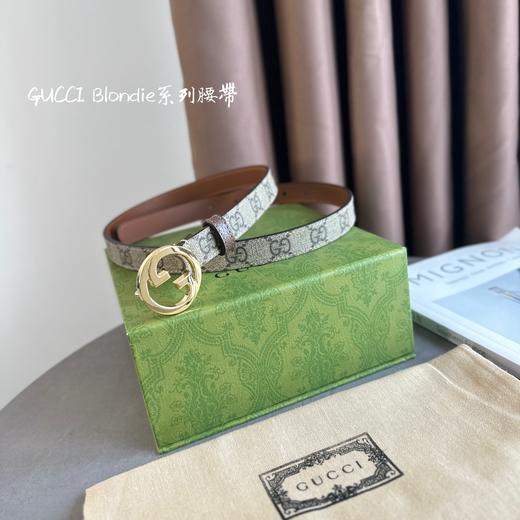 古驰 新款圆形互扣式双G标识乌米色帆布腰带 商品图4