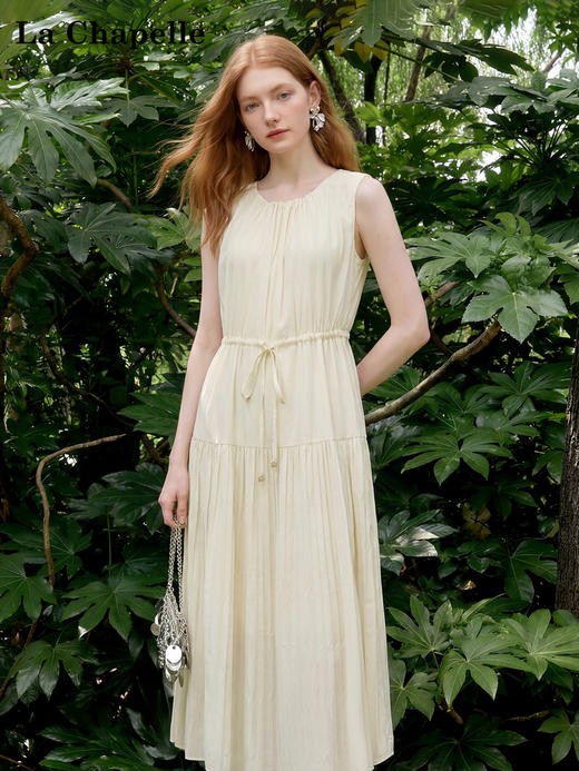 天猫同步【小众轻奢】拉夏贝尔/La Chapelle圆领压褶腰带无袖连衣裙垂坠感夏日多巴胺法式背心裙女 商品图2