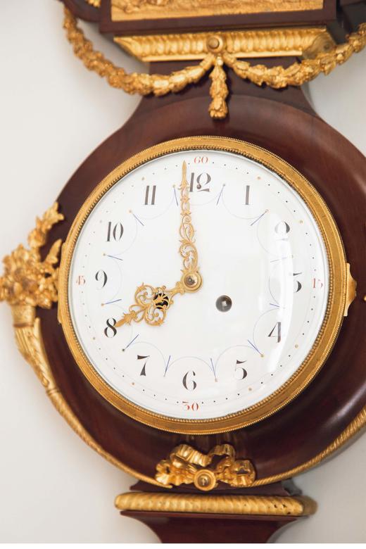 独角鹿西洋古董1880年代法国出品路易十六风格古典天使主题铜鎏金精雕装饰桃花心木晴雨表挂钟 商品图5