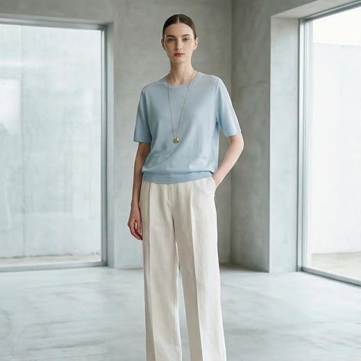 PALUOPO/PL【桑蚕丝混纺】天丝 T 恤女夏季新款宽松显瘦冰感上衣ES250952M 商品图7