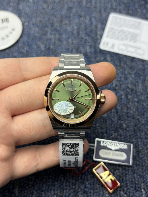 浪琴新款AF康卡斯悦动系列34mm 间玫金橄榄绿 2892机 女士腕表 商品图1