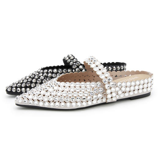 西遇包头半拖鞋女2026夏季新款水钻尖头绝美一脚蹬平底玛丽珍凉拖V0666390 商品图4