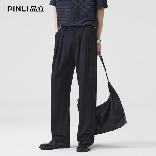 PINLI品立2026夏季新款男士褶皱层次感纯色百搭直筒休闲长裤潮牌 商品图2