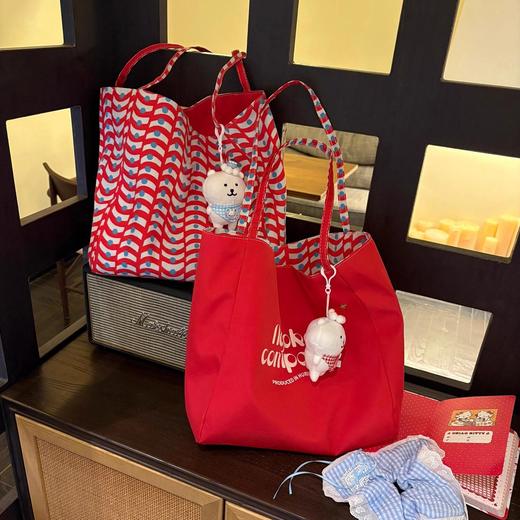 【日用百搭！耐用抗造】新款大容量双面波浪纹百搭帆布包单肩休闲简约通勤慵懒托特包。xb 商品图3