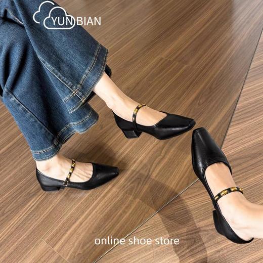 【秒杀】法式玛丽珍鞋女2026新款方头粗跟单鞋真皮浅口一字扣通勤气质女鞋 商品图3