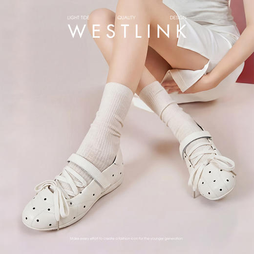 西遇波点运动芭蕾玛丽珍鞋女2026春季新款白色平底早春漂亮单鞋子V0566342 商品图1