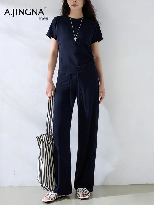 【套装砂洗】阿菁娜春夏新款软糯空气棉套装砂洗工艺柔软挺括透气不闷汗居家外穿皆自在F31X330001 商品图3