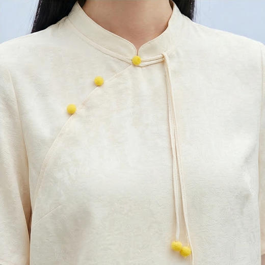 PALUOPO/PL文静雅致重磅桑蚕丝新中式立领斜襟暗纹纯色T恤ES2F0213Z帕罗 商品图7