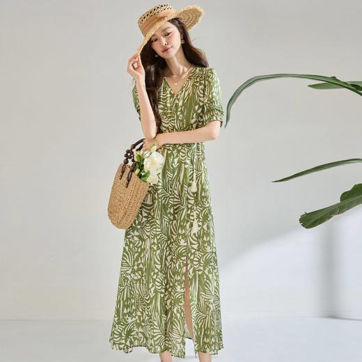 「高货sh」全新升级【铂金会员395/天猫529/差价134】(02025)洛诗琳法式莱赛尔亚麻连衣裙2026夏季新款V领收腰A字长裙 商品图1