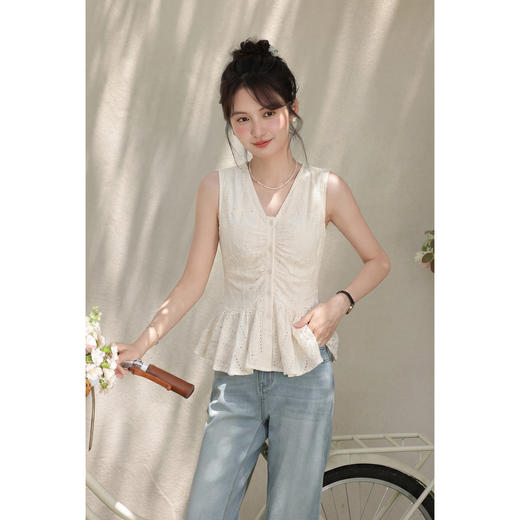 鹿向南「春野来信」杏色背心吊带女夏新款时尚设计感收腰无袖上衣 商品图2