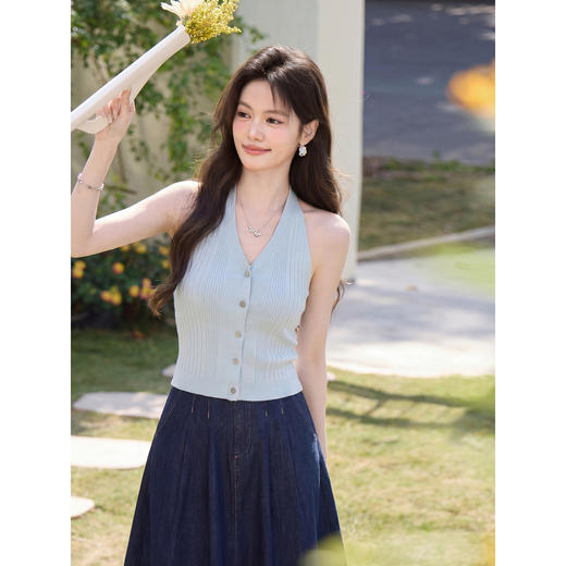 鹿向南「山野柔风」蓝色背心吊带女夏新款时尚百搭设计感无袖上衣 商品图2