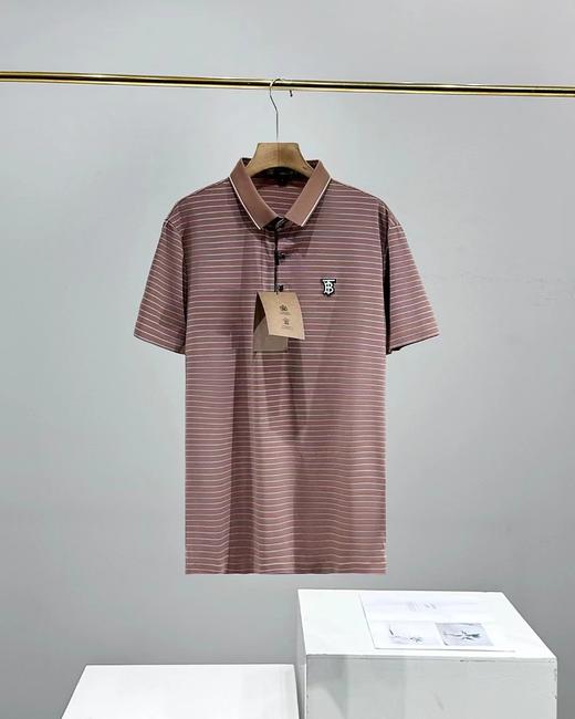 F040726夏季新款冰感纱线舒适透气情侣宽松色织条纹翻领POLO衫短袖T恤 商品图4