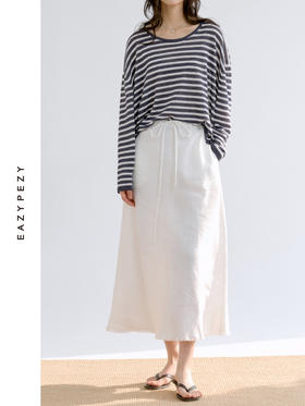 亚麻抽绳散穗半裙