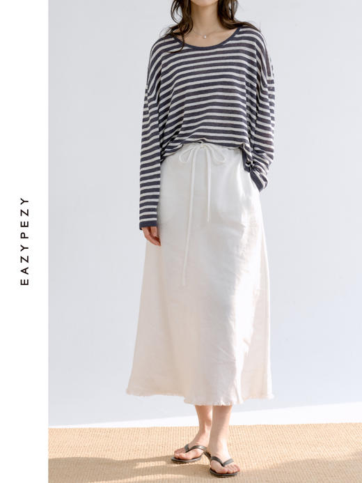 亚麻抽绳散穗半裙 商品图0