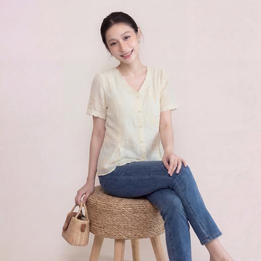 奢姿大码女装2026夏季减龄立体绣花雪纺衬衫胖妹妹V领时尚上衣9962254597 商品图2