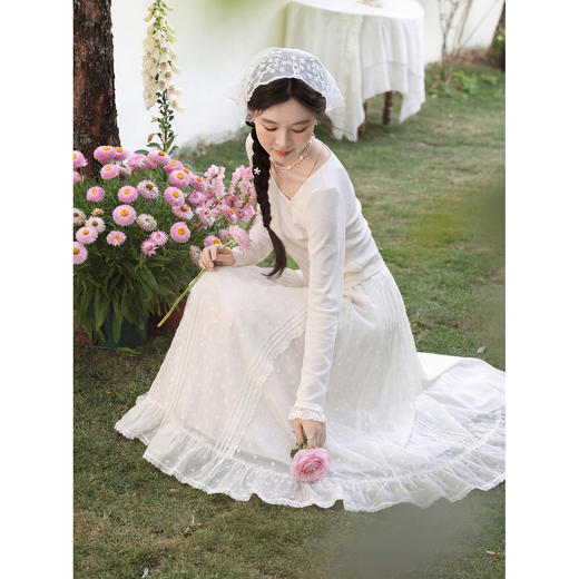 鹿向南「月光流萤」米白色蕾丝半身裙女夏季纱裙法式巨好看长裙子 商品图4