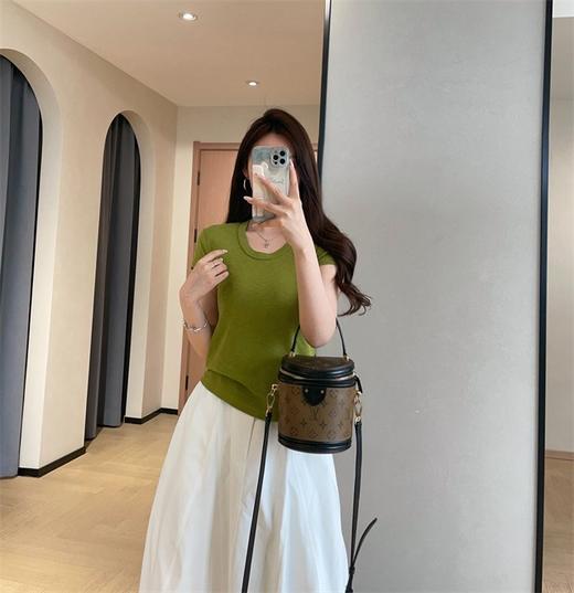 鹅蛋U领兰精天丝莫代尔棉T恤！女2026春夏软糯亲肤双压线短袖上衣！ 商品图3