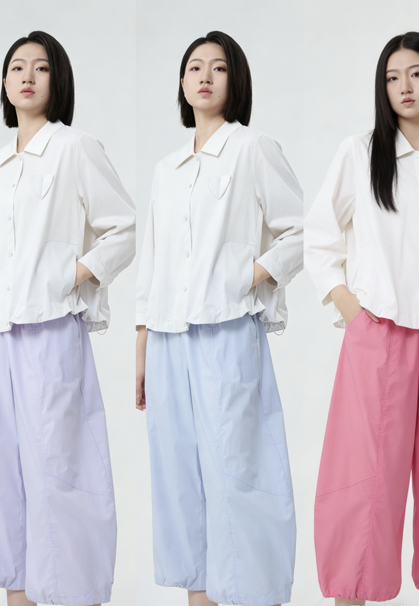 水淼2026春夏休闲正肩阔版抽绳微弹衬衫（两侧有口袋）2371