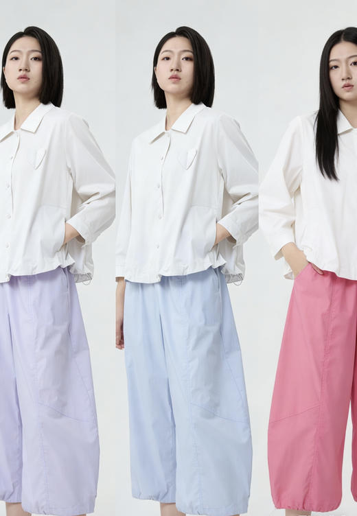 水淼2026春夏休闲正肩阔版抽绳微弹衬衫（两侧有口袋）2371 商品图0