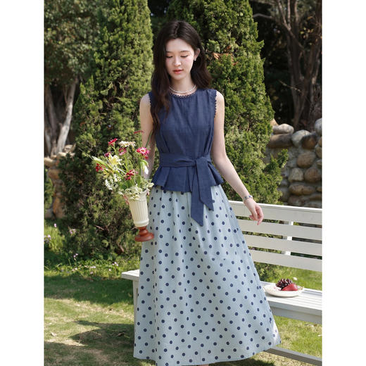 鹿向南【0410/20:00新品前1小时5折限量100件】蓝色背心裙子套装 商品图1