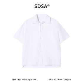 SDSA男装2026新款高贵轻奢日系纯色纽扣翻领短袖衬衫百搭休闲上衣