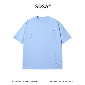 SDSA男装2026新款高贵轻奢潮牌扎染条纹割破圆领短袖T恤百搭时尚