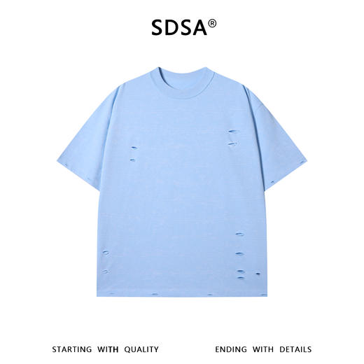 SDSA男装2026新款高贵轻奢潮牌扎染条纹割破圆领短袖T恤百搭时尚 商品图0