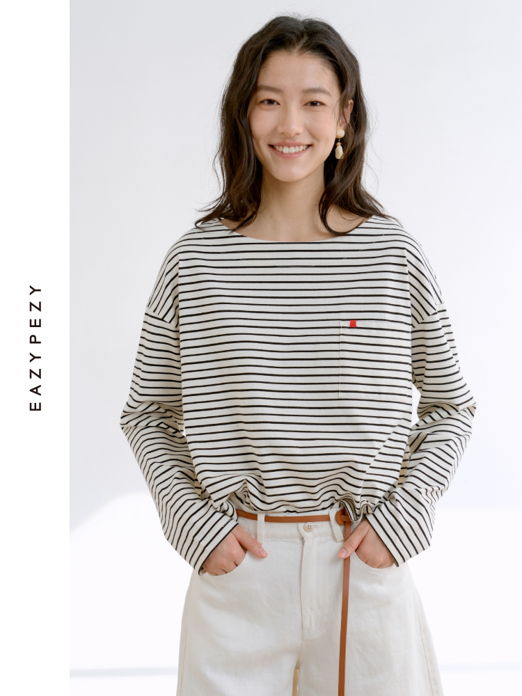 塞纳河·法式船型领条纹长袖T恤