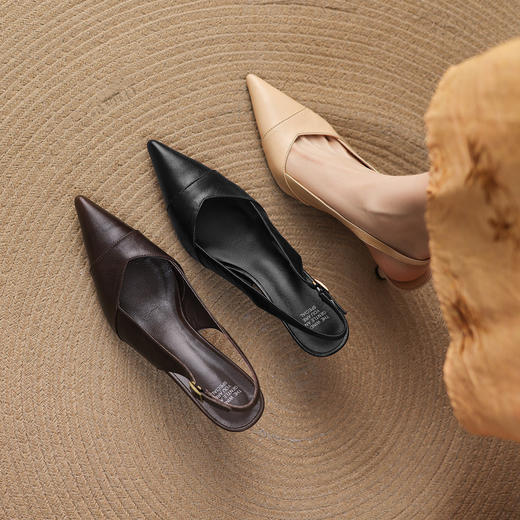 【预售5天】法式气质尖头高跟鞋夏季新款真皮浅口单鞋细跟女鞋包头凉鞋 商品图3