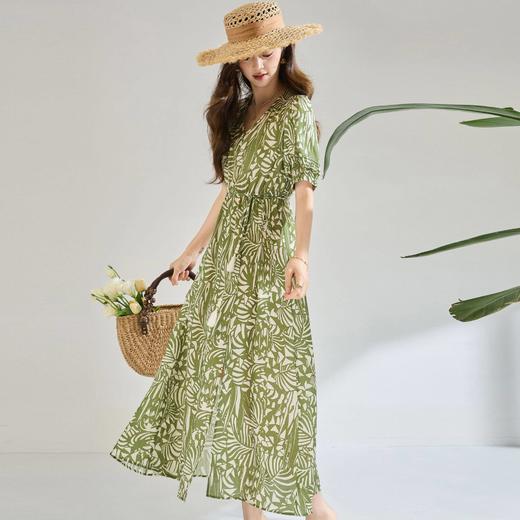 「高货sh」全新升级【铂金会员395/天猫529/差价134】(02025)洛诗琳法式莱赛尔亚麻连衣裙2026夏季新款V领收腰A字长裙 商品图0