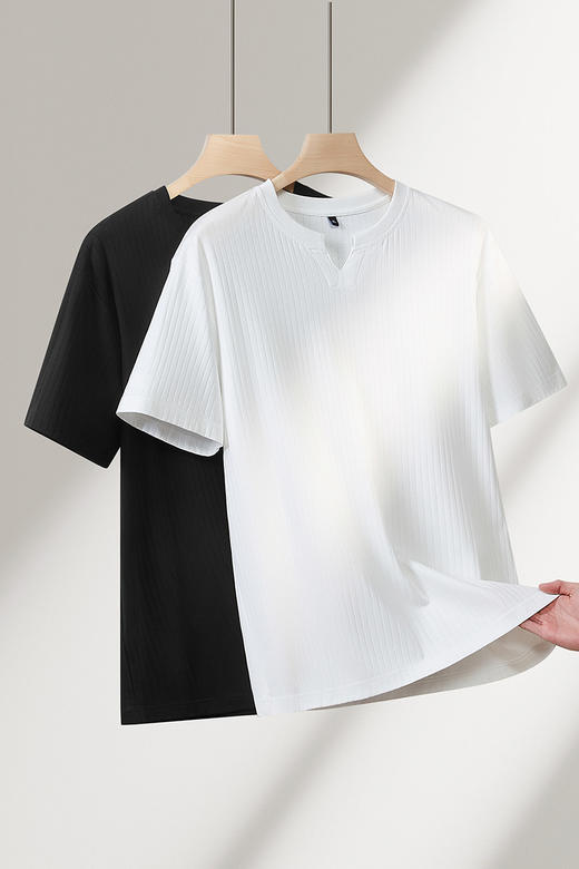 【DPF】大依优型大码男装夏季冰丝v领短袖T恤纯色潮流百搭休闲宽松上衣 商品图5