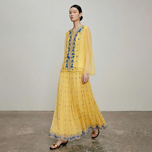 【林栖设计小店】松黄漫庭|桑蚕丝多色宽松垂感百搭夏新款印花半身裙1962020B 商品图1