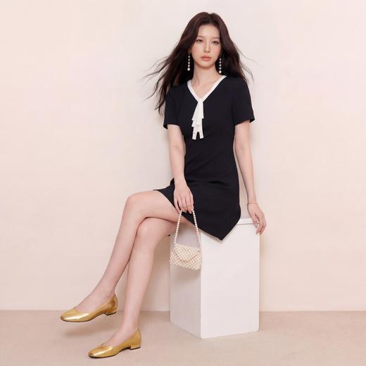 奢姿大码女装2026夏季减龄撞色飘带V领连衣裙胖妹妹赫本风裙子9962860066 商品图4