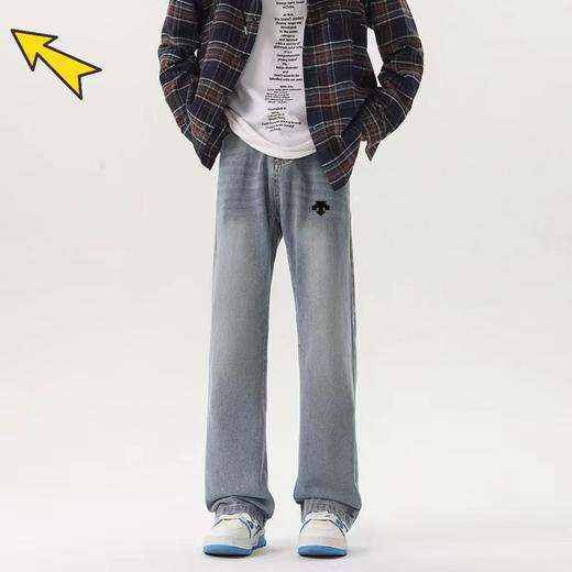 F040754美式潮流直筒弹力宽松休闲新款复古蓝牛仔裤 商品图3