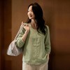 绣韵复古~百搭苎麻V领刺绣衬衫女 时尚休闲宽松显瘦七分袖上衣ZMCR685 商品缩略图0