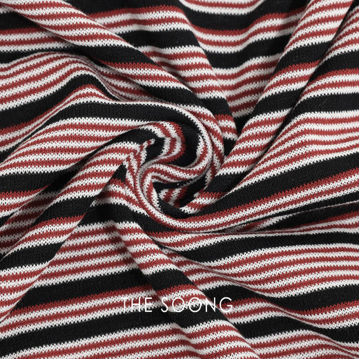 THESOONG/舒适体感 细密条纹针织圆领短袖T恤女高弹抗皱上衣8881 商品图6