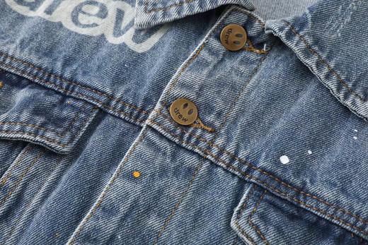 F040710春夏季新款时尚笑脸破洞破坏水洗泼墨刺绣牛仔夹克外套 商品图3