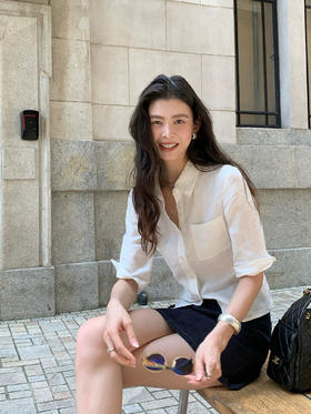 爆款3-7天发货！isabelle marran老钱风亚麻中袖收腰显瘦气质衬衫JS3693423