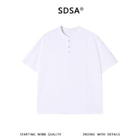 SDSA男装2026新款高贵轻奢老钱风纯色提花半纽扣短袖T恤百搭休闲