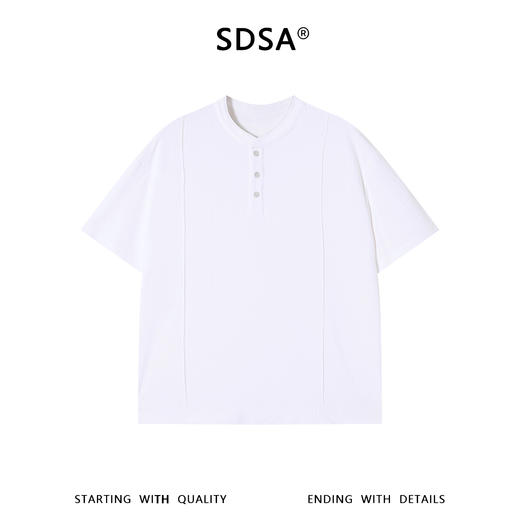 SDSA男装2026新款高贵轻奢老钱风纯色提花半纽扣短袖T恤百搭休闲 商品图0