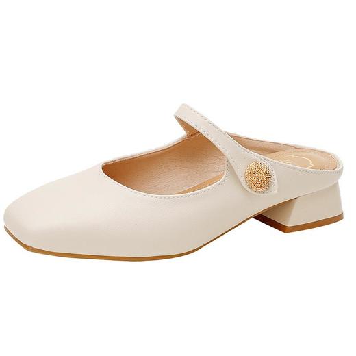 【秒杀】真皮包头拖鞋女粗跟春夏外穿新款法式方头百搭懒人半拖配裙女单鞋 商品图4