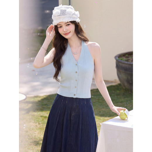 鹿向南「山野柔风」蓝色背心吊带女夏新款时尚百搭设计感无袖上衣 商品图3
