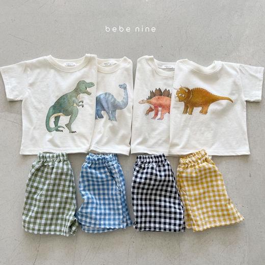 叮当可可韩国童装夏季新款儿童棉质可爱恐龙短袖格子短裤男女套装90-140 商品图3