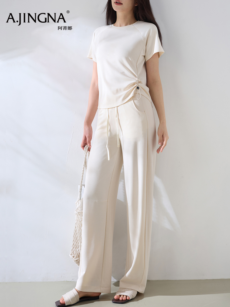 【套装砂洗】阿菁娜春夏新款软糯空气棉套装砂洗工艺柔软挺括透气不闷汗居家外穿皆自在F31X330001