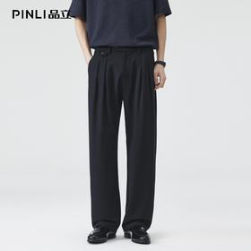 PINLI品立2026夏季新款男士褶皱层次感纯色百搭直筒休闲长裤潮牌