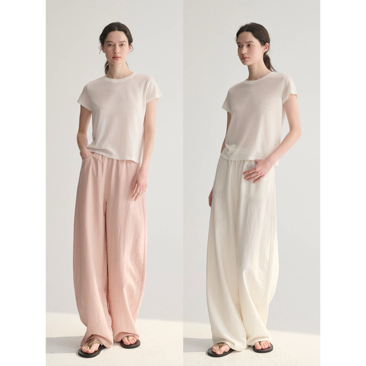 MC 五色亚麻透气肌理松弛百搭简约随性松紧腰弧形裤MAISON CECILE