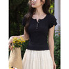鹿向南「氧气少女」气质黑色领短袖T恤夏新款修身显瘦甜美上衣女 商品缩略图3